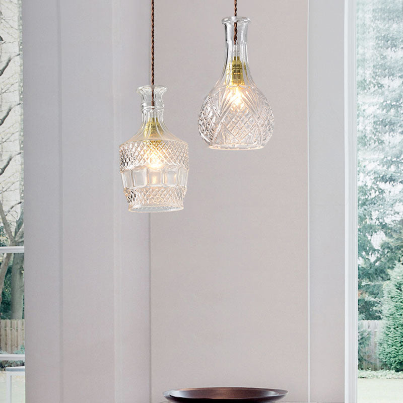 Clear Prism Glass Bottle Pendant Light Fixture Modern 1 Light Hanging Ceiling Light for Dining Room Clearhalo 'Ceiling Lights' 'Chandeliers' 'Glass shade' 'Glass' 'Modern Pendants' 'Modern' 'Pendant Lights' 'Pendants' Lighting' 288745