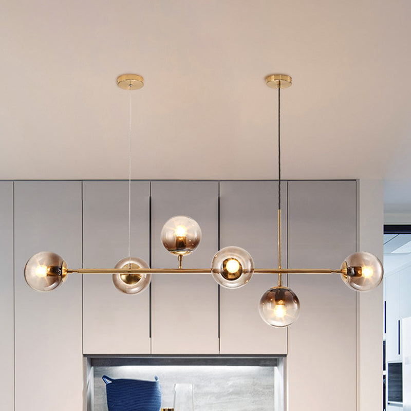 Globe Hanging Light Fixture Contemporary Smoke Gray Glass 6 Heads Gold Island Light Clearhalo 'Ceiling Lights' 'Close To Ceiling Lights' 'Glass shade' 'Glass' 'Island Lights' Lighting' 288785
