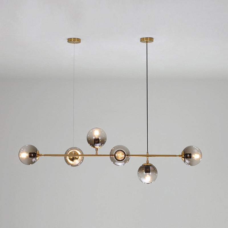 Globe Hanging Light Fixture Contemporary Smoke Gray Glass 6 Heads Gold Island Light Clearhalo 'Ceiling Lights' 'Close To Ceiling Lights' 'Glass shade' 'Glass' 'Island Lights' Lighting' 288787