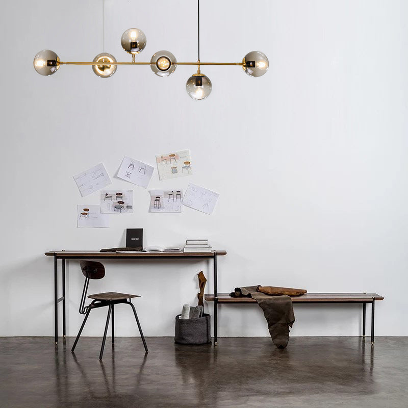 Globe Hanging Light Fixture Contemporary Smoke Gray Glass 6 Heads Gold Island Light Clearhalo 'Ceiling Lights' 'Close To Ceiling Lights' 'Glass shade' 'Glass' 'Island Lights' Lighting' 288788