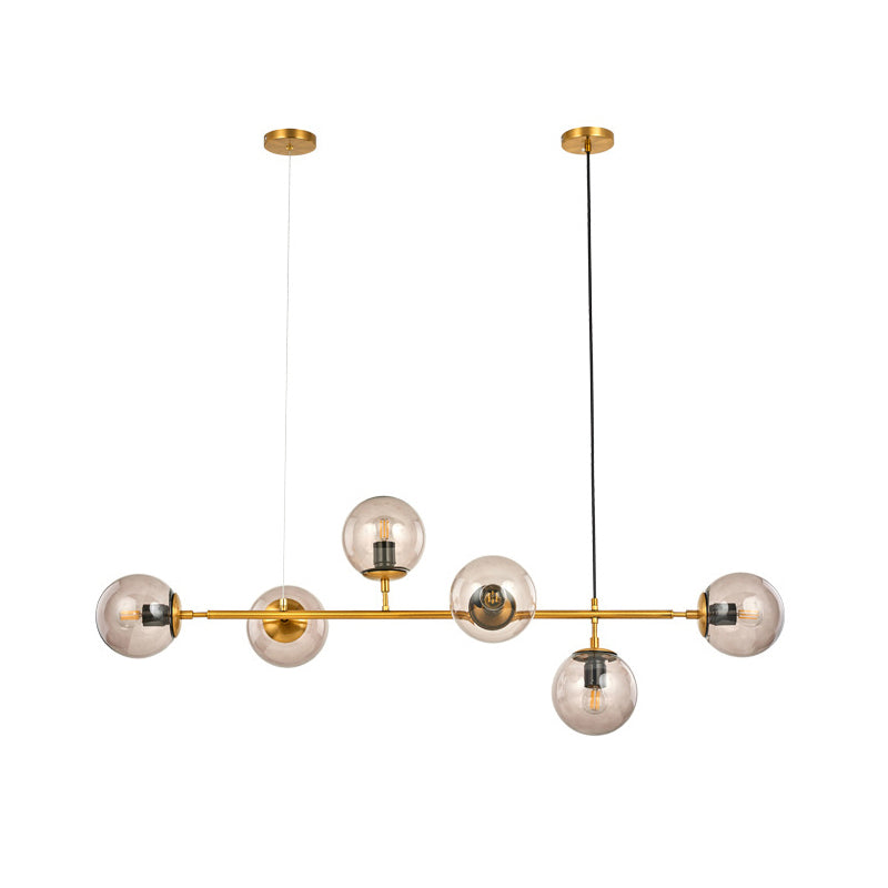 Globe Hanging Light Fixture Contemporary Smoke Gray Glass 6 Heads Gold Island Light Clearhalo 'Ceiling Lights' 'Close To Ceiling Lights' 'Glass shade' 'Glass' 'Island Lights' Lighting' 288789