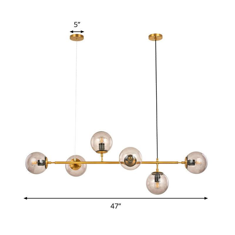 Globe Hanging Light Fixture Contemporary Smoke Gray Glass 6 Heads Gold Island Light Clearhalo 'Ceiling Lights' 'Close To Ceiling Lights' 'Glass shade' 'Glass' 'Island Lights' Lighting' 288790