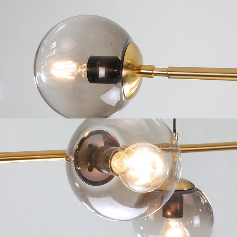 Globe Hanging Light Fixture Contemporary Smoke Gray Glass 6 Heads Gold Island Light Clearhalo 'Ceiling Lights' 'Close To Ceiling Lights' 'Glass shade' 'Glass' 'Island Lights' Lighting' 288792