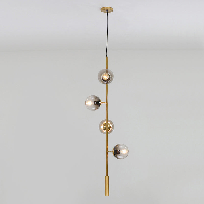 Linear Chandelier Light Modern Metal 4 Lights Gold Hanging Light Fixture with Smoke Gray Glass Shade Gold Clearhalo 'Ceiling Lights' 'Chandeliers' 'Glass shade' 'Glass' 'Island Lights' 'Modern Chandeliers' 'Modern' Lighting' 288793
