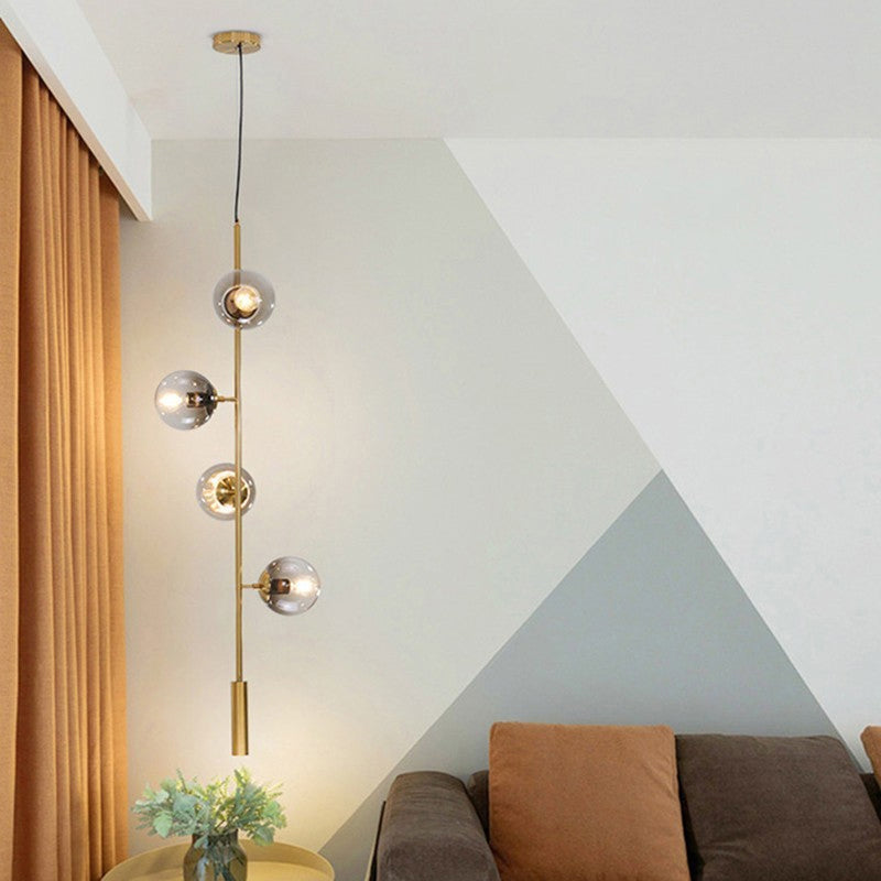 Linear Chandelier Light Modern Metal 4 Lights Gold Hanging Light Fixture with Smoke Gray Glass Shade Clearhalo 'Ceiling Lights' 'Chandeliers' 'Glass shade' 'Glass' 'Island Lights' 'Modern Chandeliers' 'Modern' Lighting' 288794