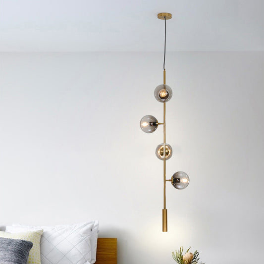 Linear Chandelier Light Modern Metal 4 Lights Gold Hanging Light Fixture with Smoke Gray Glass Shade Clearhalo 'Ceiling Lights' 'Chandeliers' 'Glass shade' 'Glass' 'Island Lights' 'Modern Chandeliers' 'Modern' Lighting' 288795