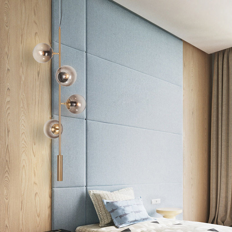 Linear Chandelier Light Modern Metal 4 Lights Gold Hanging Light Fixture with Smoke Gray Glass Shade Clearhalo 'Ceiling Lights' 'Chandeliers' 'Glass shade' 'Glass' 'Island Lights' 'Modern Chandeliers' 'Modern' Lighting' 288796