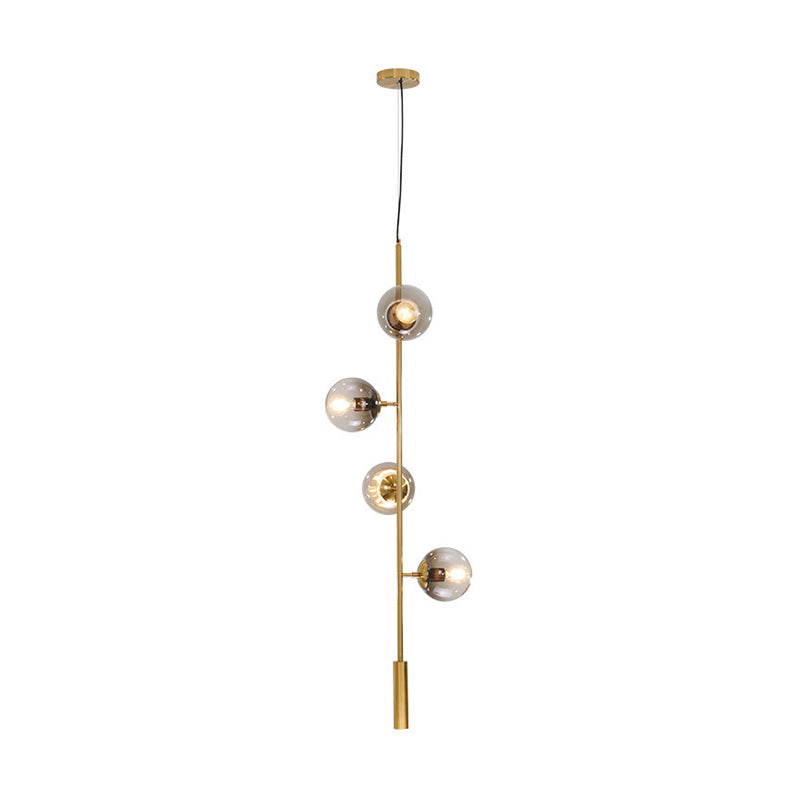 Linear Chandelier Light Modern Metal 4 Lights Gold Hanging Light Fixture with Smoke Gray Glass Shade Clearhalo 'Ceiling Lights' 'Chandeliers' 'Glass shade' 'Glass' 'Island Lights' 'Modern Chandeliers' 'Modern' Lighting' 288798