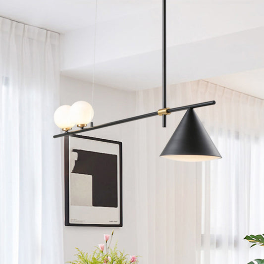 Metal Cone Island Light Contemporary 3 Heads Dining Room Hanging Ceiling Light in Gold/Black Black Clearhalo 'Ceiling Lights' 'Glass shade' 'Glass' 'Island Lights' 'Pendant Lights' Lighting' 288865