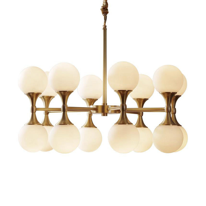 Brass Globe Hanging Ceiling Light Postmodern 12/16 Heads Opal Glass Chandelier Light Clearhalo 'Ceiling Lights' 'Chandeliers' 'Glass shade' 'Glass' 'Island Lights' 'Modern Chandeliers' 'Modern' Lighting' 288928