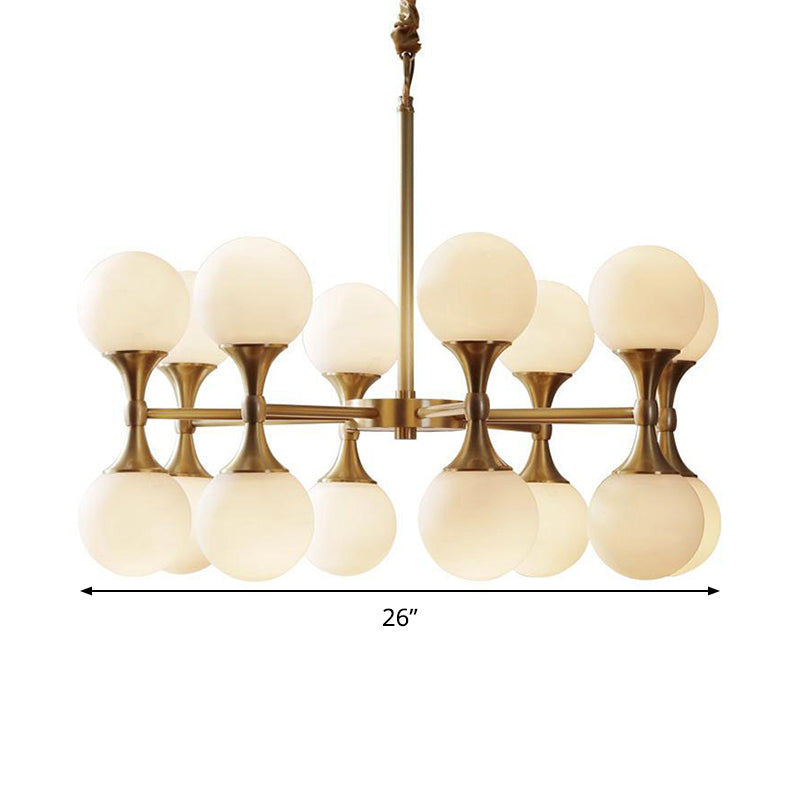 Brass Globe Hanging Ceiling Light Postmodern 12/16 Heads Opal Glass Chandelier Light Clearhalo 'Ceiling Lights' 'Chandeliers' 'Glass shade' 'Glass' 'Island Lights' 'Modern Chandeliers' 'Modern' Lighting' 288929