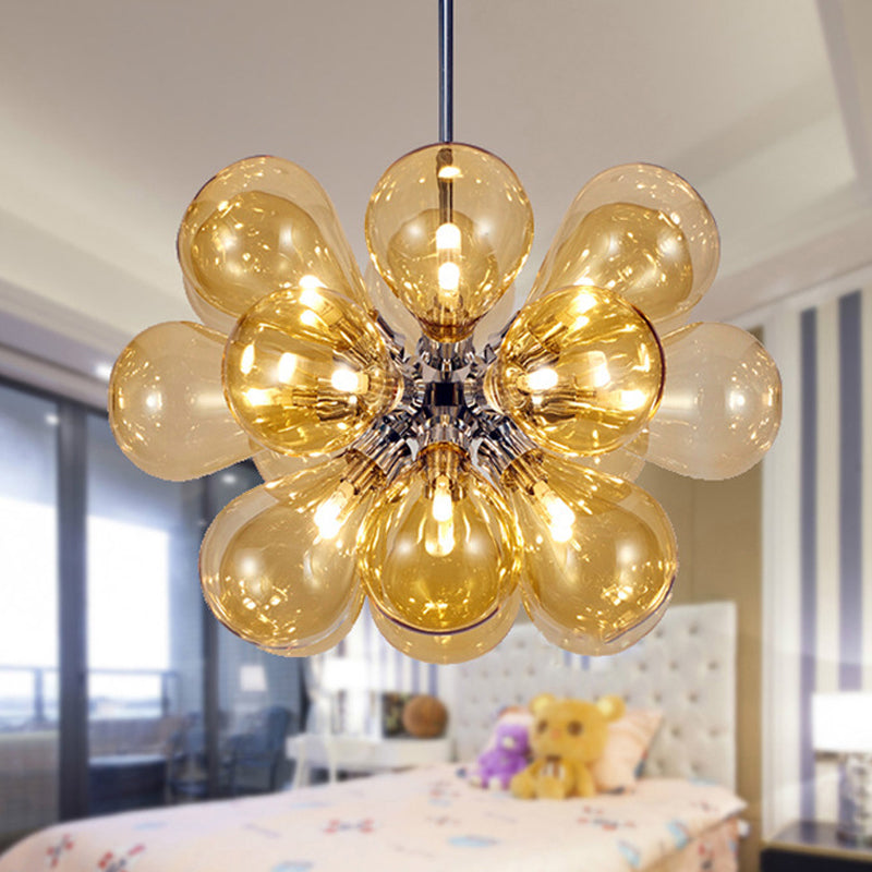 Cognac Glass Bubble Hanging Ceiling Light Modernism 18 Heads Chandelier Light Fixture Clearhalo 'Ceiling Lights' 'Chandeliers' 'Glass shade' 'Glass' 'Island Lights' 'Modern Chandeliers' 'Modern' Lighting' 288932