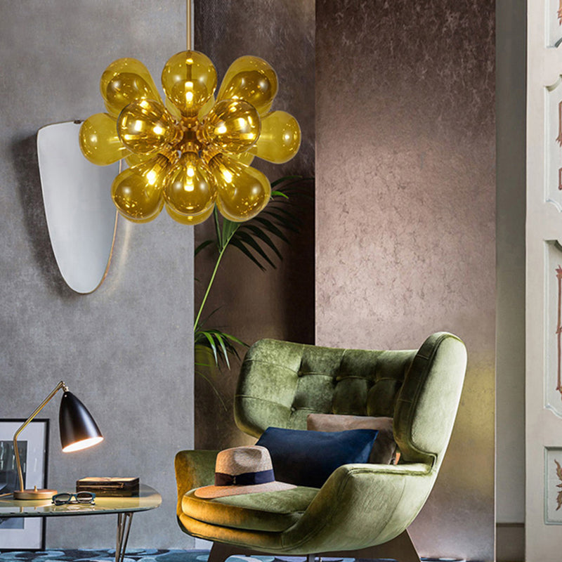Cognac Glass Bubble Hanging Ceiling Light Modernism 18 Heads Chandelier Light Fixture Clearhalo 'Ceiling Lights' 'Chandeliers' 'Glass shade' 'Glass' 'Island Lights' 'Modern Chandeliers' 'Modern' Lighting' 288934
