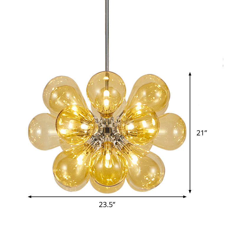 Cognac Glass Bubble Hanging Ceiling Light Modernism 18 Heads Chandelier Light Fixture Clearhalo 'Ceiling Lights' 'Chandeliers' 'Glass shade' 'Glass' 'Island Lights' 'Modern Chandeliers' 'Modern' Lighting' 288936