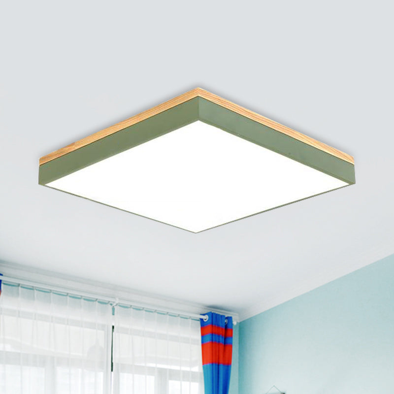 Square Flush Mount Modernism Metal 12"/16"/19.5" Wide LED Green Close to Ceiling Lamp with Acrylic Diffuser Clearhalo 'Ceiling Lights' 'Close To Ceiling Lights' 'Close to ceiling' 'Flush mount' Lighting' 288938