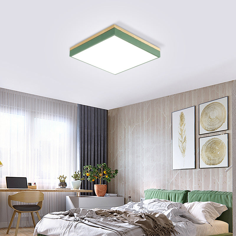 Square Flush Mount Modernism Metal 12"/16"/19.5" Wide LED Green Close to Ceiling Lamp with Acrylic Diffuser Clearhalo 'Ceiling Lights' 'Close To Ceiling Lights' 'Close to ceiling' 'Flush mount' Lighting' 288939