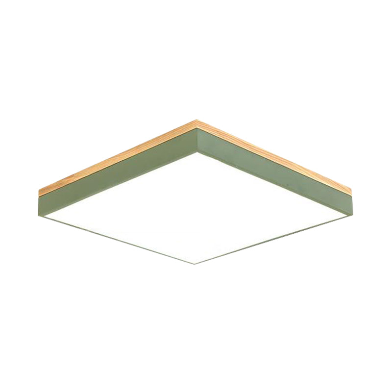 Square Flush Mount Modernism Metal 12"/16"/19.5" Wide LED Green Close to Ceiling Lamp with Acrylic Diffuser Clearhalo 'Ceiling Lights' 'Close To Ceiling Lights' 'Close to ceiling' 'Flush mount' Lighting' 288940