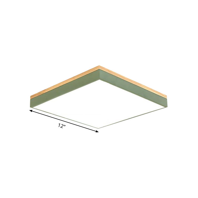 Square Flush Mount Modernism Metal 12"/16"/19.5" Wide LED Green Close to Ceiling Lamp with Acrylic Diffuser Clearhalo 'Ceiling Lights' 'Close To Ceiling Lights' 'Close to ceiling' 'Flush mount' Lighting' 288941