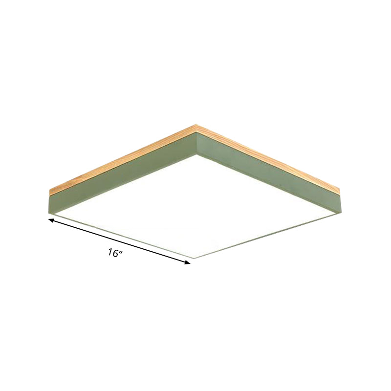 Square Flush Mount Modernism Metal 12"/16"/19.5" Wide LED Green Close to Ceiling Lamp with Acrylic Diffuser Clearhalo 'Ceiling Lights' 'Close To Ceiling Lights' 'Close to ceiling' 'Flush mount' Lighting' 288942