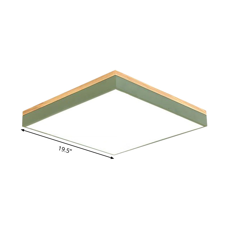 Square Flush Mount Modernism Metal 12"/16"/19.5" Wide LED Green Close to Ceiling Lamp with Acrylic Diffuser Clearhalo 'Ceiling Lights' 'Close To Ceiling Lights' 'Close to ceiling' 'Flush mount' Lighting' 288943