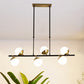 Linear Metal Island Ceiling Light Postmodern 6 Lights Black Hanging Lamp Kit with Opal Glass Shade Clearhalo 'Ceiling Lights' 'Glass shade' 'Glass' 'Island Lights' 'Pendant Lights' Lighting' 288952