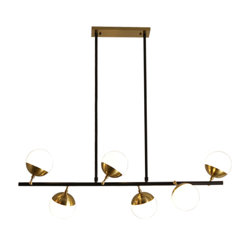 Linear Metal Island Ceiling Light Postmodern 6 Lights Black Hanging Lamp Kit with Opal Glass Shade Clearhalo 'Ceiling Lights' 'Glass shade' 'Glass' 'Island Lights' 'Pendant Lights' Lighting' 288955