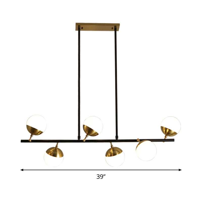 Linear Metal Island Ceiling Light Postmodern 6 Lights Black Hanging Lamp Kit with Opal Glass Shade Clearhalo 'Ceiling Lights' 'Glass shade' 'Glass' 'Island Lights' 'Pendant Lights' Lighting' 288956