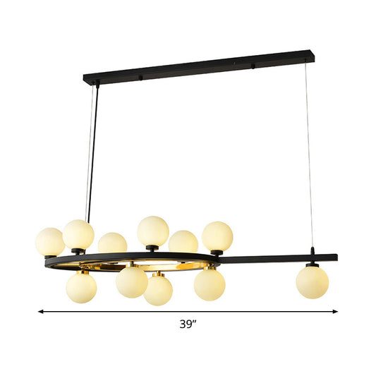 Black Oval Hanging Light Fixture Nordic 11 Heads Metal Island Lighting with Ball Opal Glass Shade Clearhalo 'Ceiling Lights' 'Glass shade' 'Glass' 'Island Lights' 'Pendant Lights' Lighting' 288981