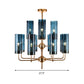 Cylinder Hanging Lamp Kit Postmodern Blue/Cognac Glass 12 Heads Dining Room Chandelier Lighting Clearhalo 'Ceiling Lights' 'Chandeliers' 'Glass shade' 'Glass' 'Modern Chandeliers' 'Modern' 'Pendant Lights' Lighting' 289093
