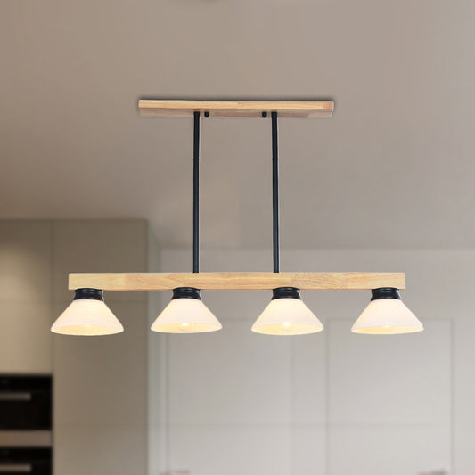 Nordic Linear Wood Hanging Light 4 Heads Island Ceiling Light in Gold/Black Finish with Cone Opal Glass Shade Black Clearhalo 'Ceiling Lights' 'Island Lights' Lighting' 289139