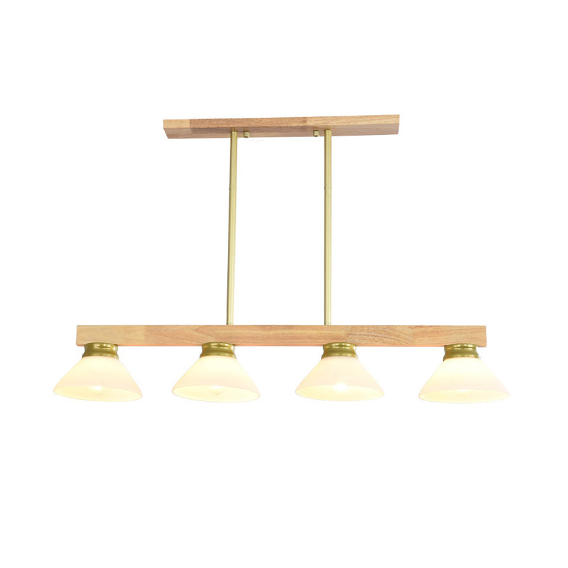 Nordic Linear Wood Hanging Light 4 Heads Island Ceiling Light in Gold/Black Finish with Cone Opal Glass Shade Clearhalo 'Ceiling Lights' 'Island Lights' Lighting' 289148