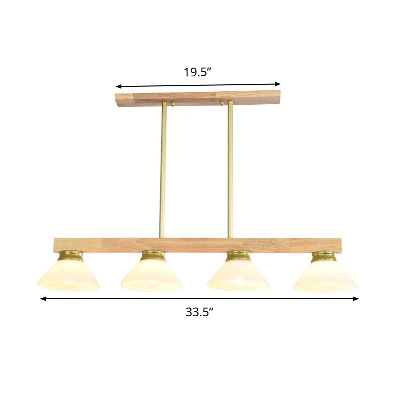 Nordic Linear Wood Hanging Light 4 Heads Island Ceiling Light in Gold/Black Finish with Cone Opal Glass Shade Clearhalo 'Ceiling Lights' 'Island Lights' Lighting' 289149