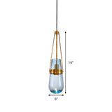 Cone Pendant Light Postmodern Blue/Clear Glass 1 Head Bedroom Hanging Light Kit in Gold Clearhalo 'Ceiling Lights' 'Modern Pendants' 'Modern' 'Pendant Lights' 'Pendants' Lighting' 289157