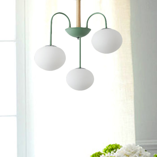 Dome White Glass Chandelier Lighting Contemporary Style 3/5 Lights Gray/Green Suspension Light Clearhalo 'Ceiling Lights' 'Chandeliers' 'Glass shade' 'Glass' 'Modern Chandeliers' 'Modern' Lighting' 289362