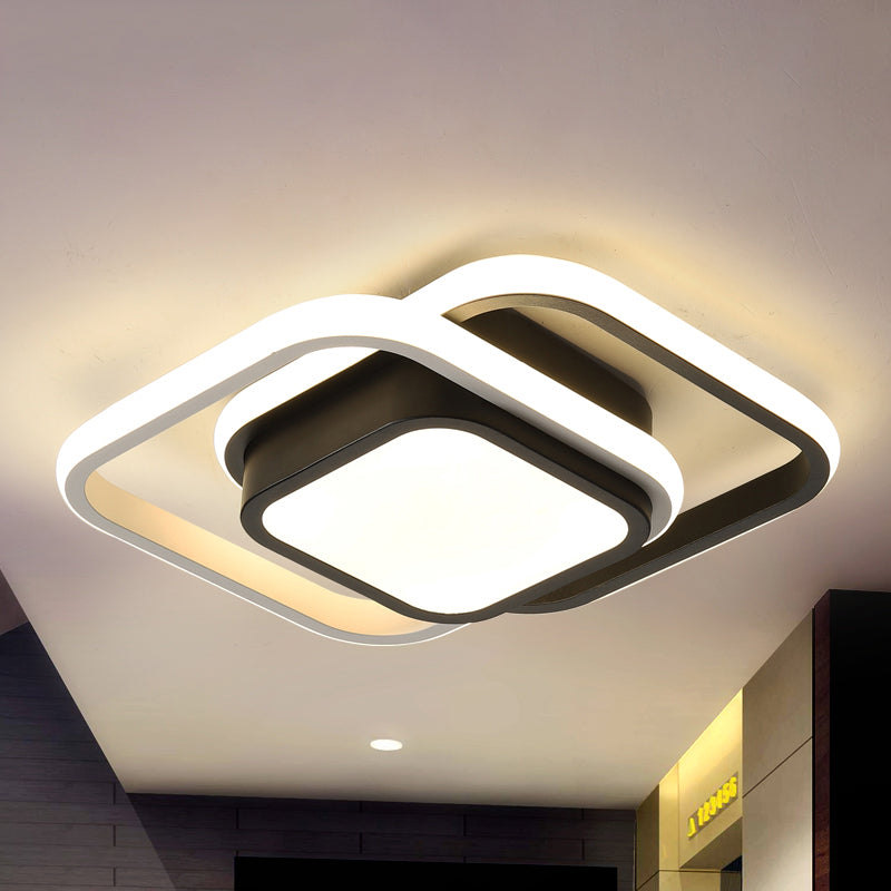 Black Round/Square Ceiling Light Fixture Contemporary Metal LED Flush Light in Warm/White/3 Color Light Clearhalo 'Ceiling Lights' 'Close To Ceiling Lights' 'Close to ceiling' 'Flush mount' Lighting' 289395