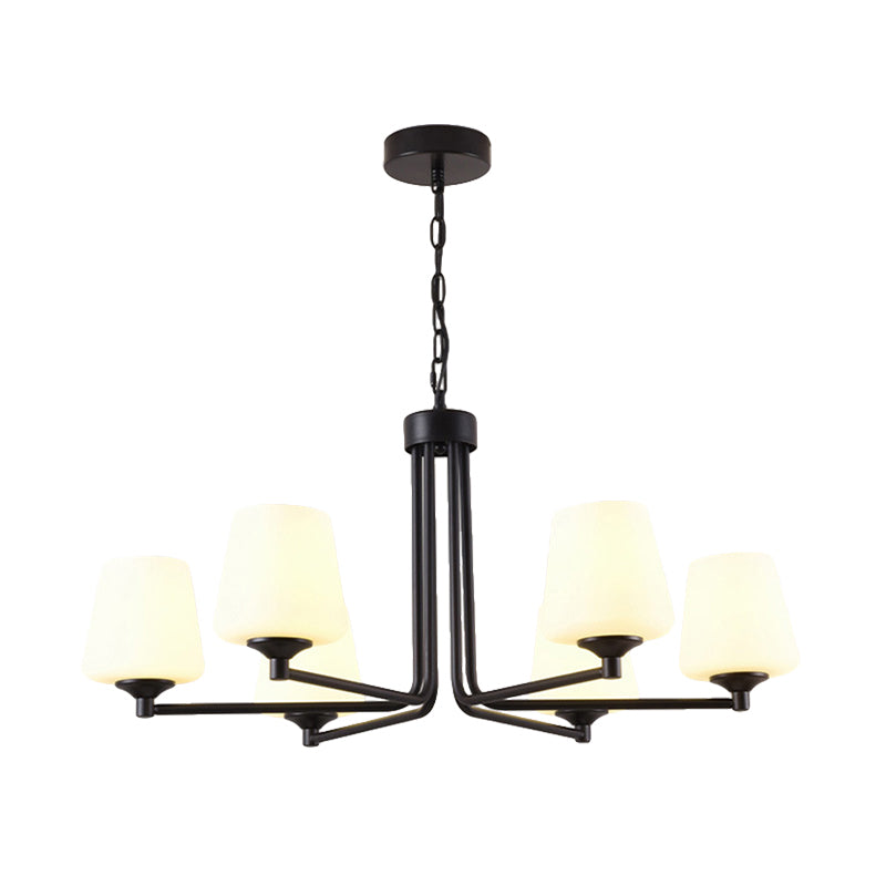Nordic Stylish Cone Ceiling Pendant Light White Glass 6/8/10 Heads Living Room Chandelier Lamp in Black Clearhalo 'Ceiling Lights' 'Chandeliers' 'Glass shade' 'Glass' 'Modern Chandeliers' 'Modern' Lighting' 289427