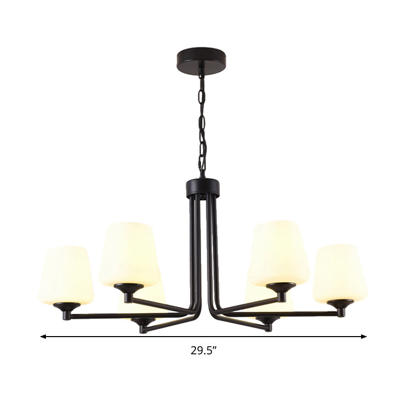 Nordic Stylish Cone Ceiling Pendant Light White Glass 6/8/10 Heads Living Room Chandelier Lamp in Black Clearhalo 'Ceiling Lights' 'Chandeliers' 'Glass shade' 'Glass' 'Modern Chandeliers' 'Modern' Lighting' 289428