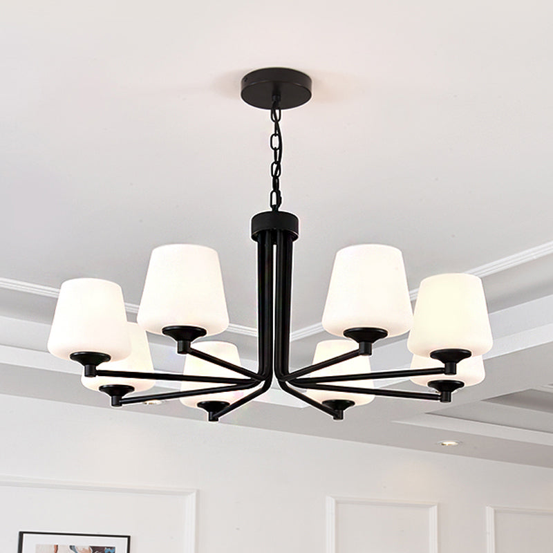 Nordic Stylish Cone Ceiling Pendant Light White Glass 6/8/10 Heads Living Room Chandelier Lamp in Black Clearhalo 'Ceiling Lights' 'Chandeliers' 'Glass shade' 'Glass' 'Modern Chandeliers' 'Modern' Lighting' 289430