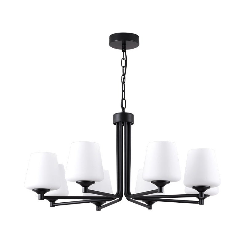 Nordic Stylish Cone Ceiling Pendant Light White Glass 6/8/10 Heads Living Room Chandelier Lamp in Black Clearhalo 'Ceiling Lights' 'Chandeliers' 'Glass shade' 'Glass' 'Modern Chandeliers' 'Modern' Lighting' 289433