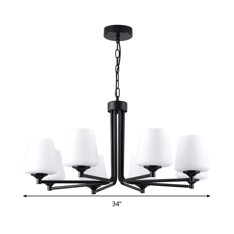 Nordic Stylish Cone Ceiling Pendant Light White Glass 6/8/10 Heads Living Room Chandelier Lamp in Black Clearhalo 'Ceiling Lights' 'Chandeliers' 'Glass shade' 'Glass' 'Modern Chandeliers' 'Modern' Lighting' 289434