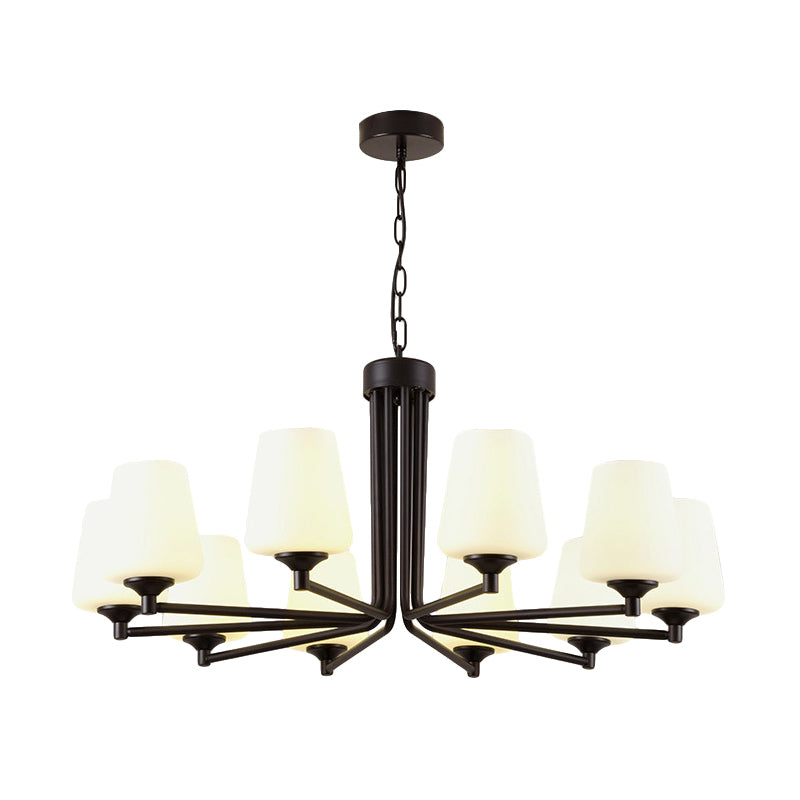 Nordic Stylish Cone Ceiling Pendant Light White Glass 6/8/10 Heads Living Room Chandelier Lamp in Black Clearhalo 'Ceiling Lights' 'Chandeliers' 'Glass shade' 'Glass' 'Modern Chandeliers' 'Modern' Lighting' 289439