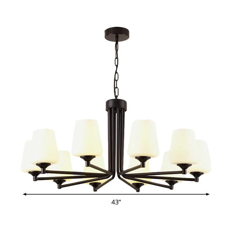 Nordic Stylish Cone Ceiling Pendant Light White Glass 6/8/10 Heads Living Room Chandelier Lamp in Black Clearhalo 'Ceiling Lights' 'Chandeliers' 'Glass shade' 'Glass' 'Modern Chandeliers' 'Modern' Lighting' 289440