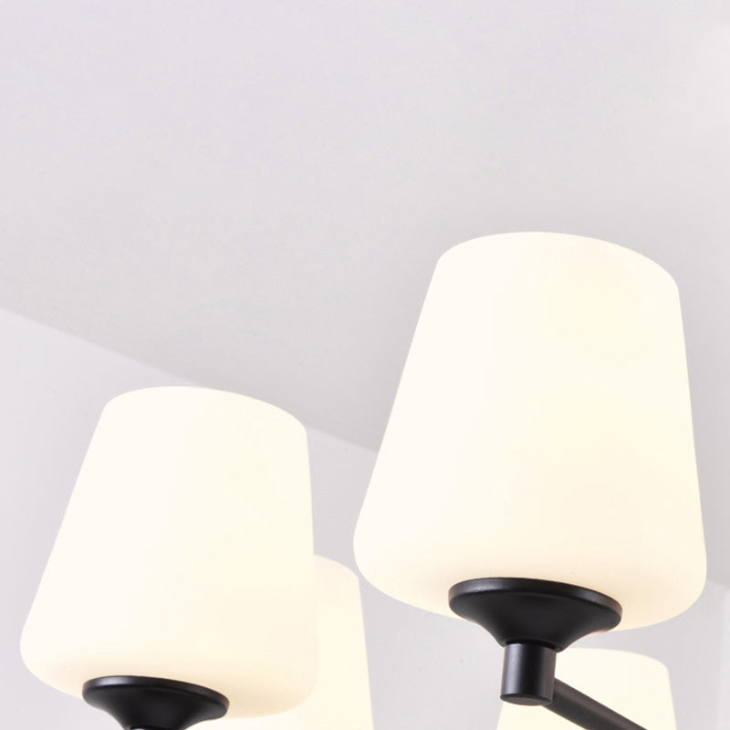 Nordic Stylish Cone Ceiling Pendant Light White Glass 6/8/10 Heads Living Room Chandelier Lamp in Black Clearhalo 'Ceiling Lights' 'Chandeliers' 'Glass shade' 'Glass' 'Modern Chandeliers' 'Modern' Lighting' 289441