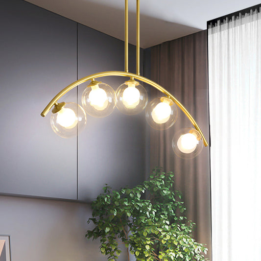 Metal Arc Design Chandelier Lighting Modernist Style 5/7/9 Lights Ceiling Pendant Light with Clear/White Glass Ball Shade Clearhalo 'Ceiling Lights' 'Chandeliers' 'Clear' 'Glass shade' 'Glass' 'Industrial' 'Modern Chandeliers' 'Modern' 'Tiffany' 'Traditional Chandeliers' Lighting' 289487