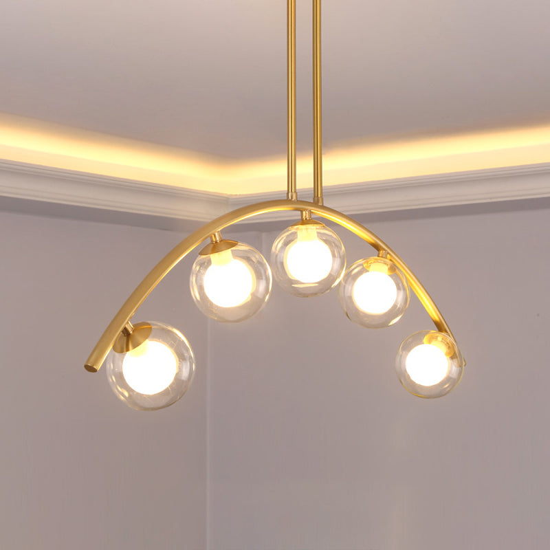 Metal Arc Design Chandelier Lighting Modernist Style 5/7/9 Lights Ceiling Pendant Light with Clear/White Glass Ball Shade Clearhalo 'Ceiling Lights' 'Chandeliers' 'Clear' 'Glass shade' 'Glass' 'Industrial' 'Modern Chandeliers' 'Modern' 'Tiffany' 'Traditional Chandeliers' Lighting' 289488