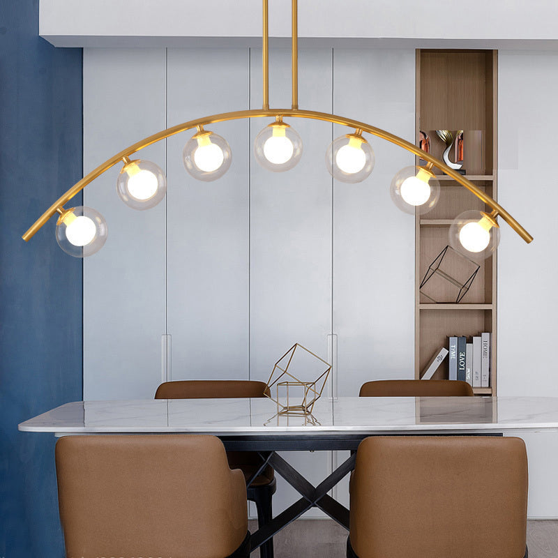 Metal Arc Design Chandelier Lighting Modernist Style 5/7/9 Lights Ceiling Pendant Light with Clear/White Glass Ball Shade Clearhalo 'Ceiling Lights' 'Chandeliers' 'Clear' 'Glass shade' 'Glass' 'Industrial' 'Modern Chandeliers' 'Modern' 'Tiffany' 'Traditional Chandeliers' Lighting' 289493