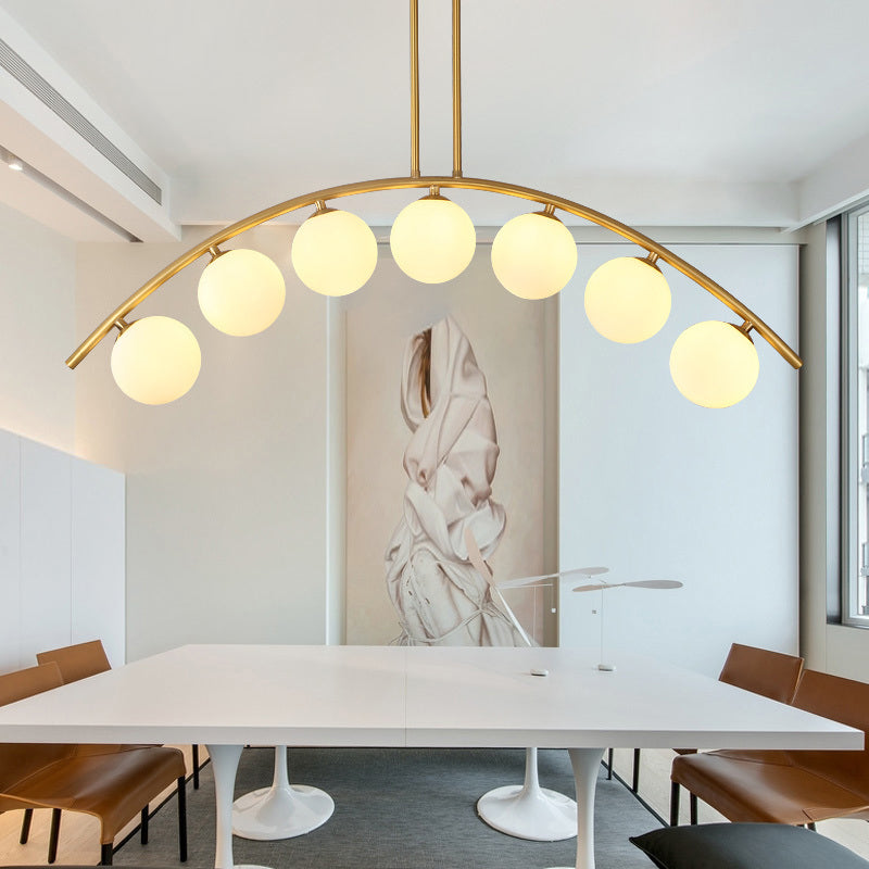 Metal Arc Design Chandelier Lighting Modernist Style 5/7/9 Lights Ceiling Pendant Light with Clear/White Glass Ball Shade 7 White Clearhalo 'Ceiling Lights' 'Chandeliers' 'Clear' 'Glass shade' 'Glass' 'Industrial' 'Modern Chandeliers' 'Modern' 'Tiffany' 'Traditional Chandeliers' Lighting' 289511