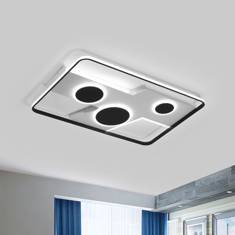 Rectangle Flush Mount Light Fixture Acrylic Black and White LED Ceiling Lamp, Warm/White Light/Remote Control Stepless Dimming Black-White Clearhalo 'Ceiling Lights' 'Close To Ceiling Lights' 'Close to ceiling' 'Flush mount' Lighting' 289577