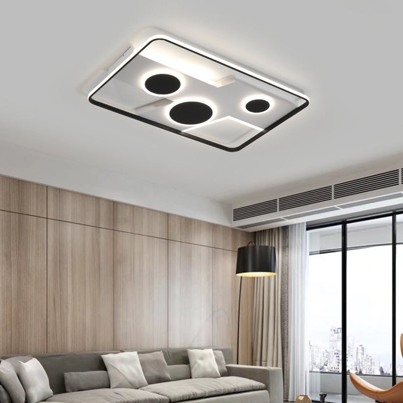 Rectangle Flush Mount Light Fixture Acrylic Black and White LED Ceiling Lamp, Warm/White Light/Remote Control Stepless Dimming Clearhalo 'Ceiling Lights' 'Close To Ceiling Lights' 'Close to ceiling' 'Flush mount' Lighting' 289579