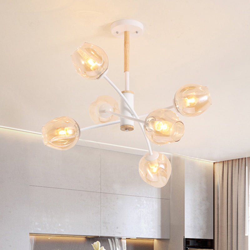 Dome Living Room Chandelier Lighting Blue/Tan Glass 6/8 Lights Contemporary Stylish Hanging Pendant Light Clearhalo 'Ceiling Lights' 'Chandeliers' 'Glass shade' 'Glass' 'Modern Chandeliers' 'Modern' Lighting' 289629